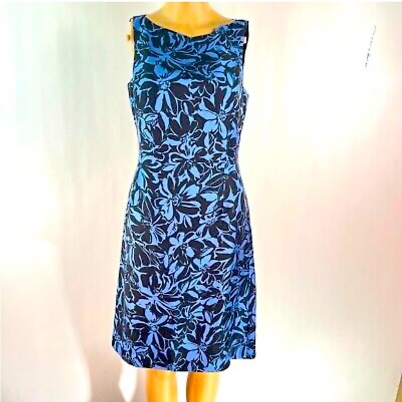 AnnTaylor Black and Blue Floral Bodycon Silk Dress Size 4 New with Tag - Picture 1 of 11